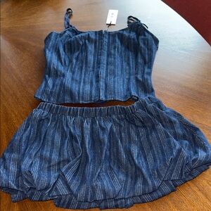 Denim Blue Striped Skort Set- with Bustier Top! Runs Small